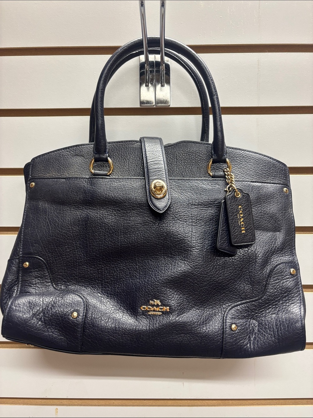 Coach Black Leather Tote with Gold Hardware